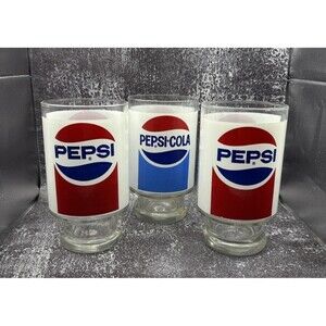 Set Of 3 Vtg Footed Pepsi Cola 12oz Glass Tumblers